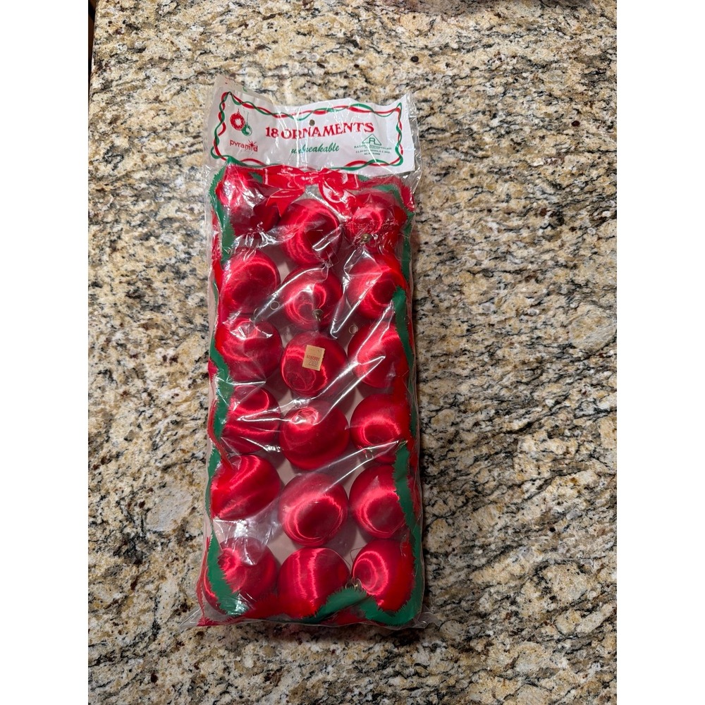 Vintage Pyramid Spun Satin Christmas Holiday Red 2" Diameter Tree Ornaments‎